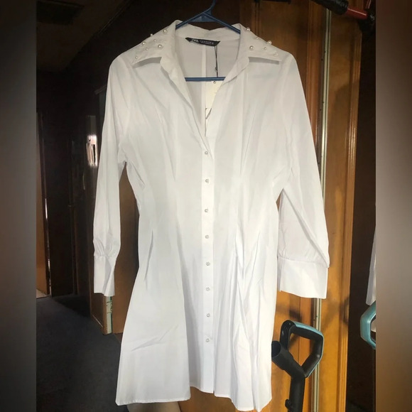 ZARA Short Casual Style Flared Long Sleeves Plain Cotton - Picture 5 of 10